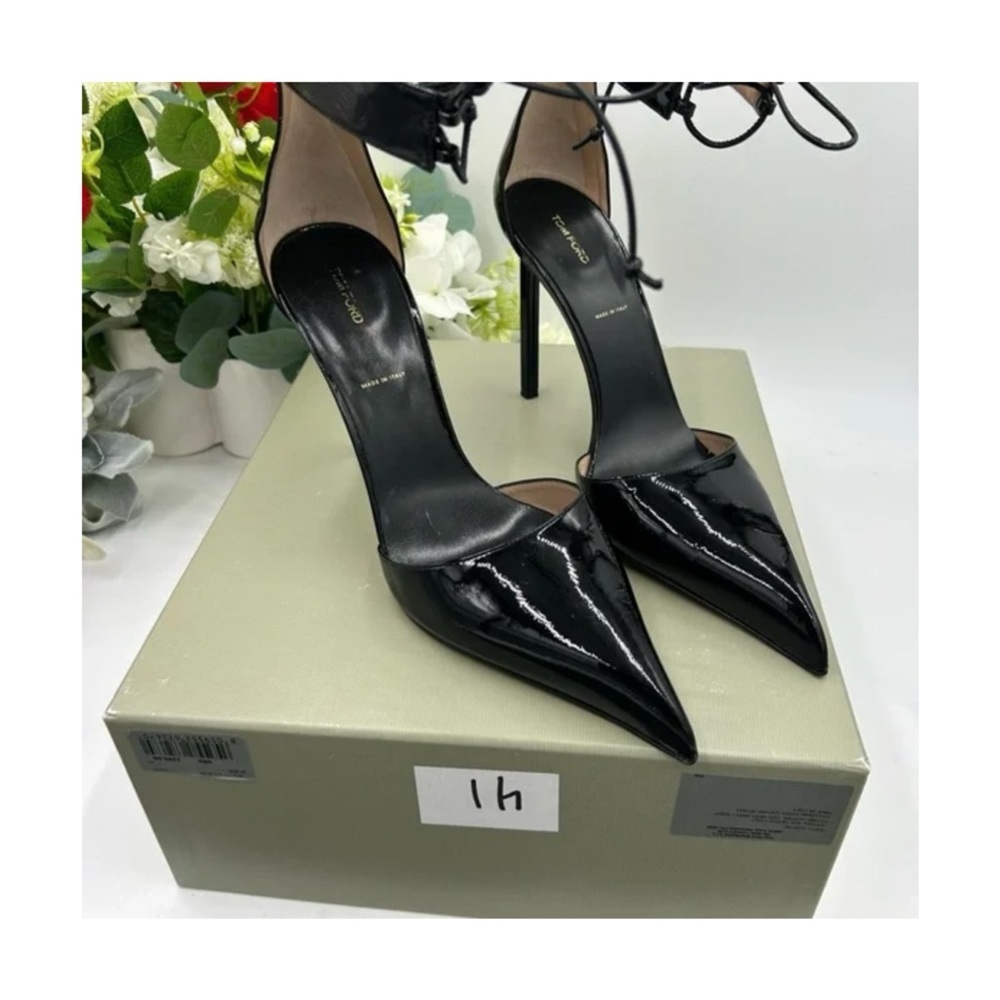 Tom Ford Black Patent Leather Women ankle tie 105 mm pumps size 41 made Italy - Picture 6 of 7